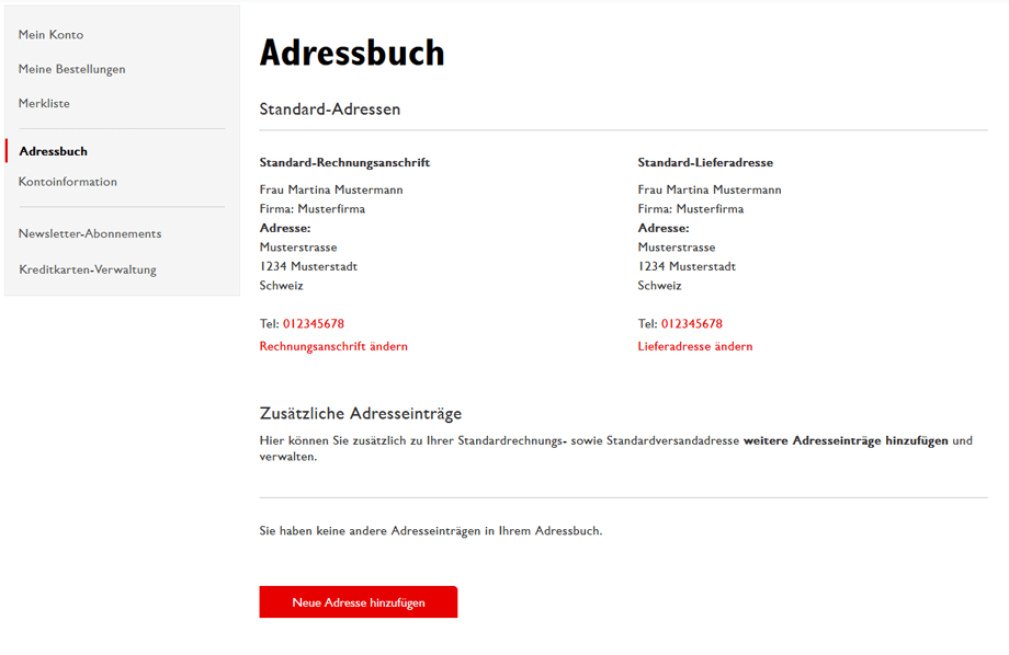 Benutzerkonto des B2B Online-Shops von RAUSCH