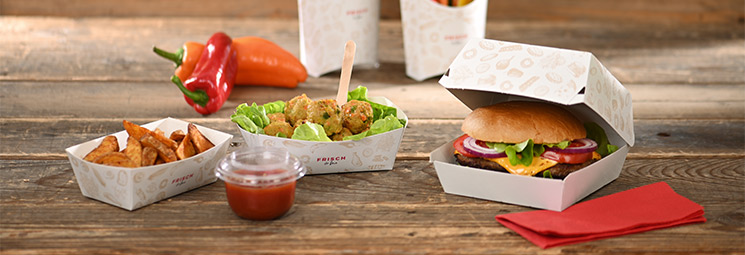 Take Away Verpackungen der Verpackungslinie «FRISCH & fein»