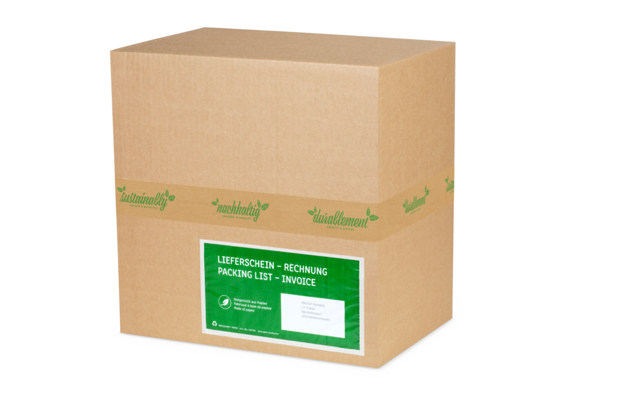 zeigen Sie Ihren Empfängern auf den ersten Blick, dass Sie nachhaltig verpacken (auf Deutsch, Französisch und Englisch)