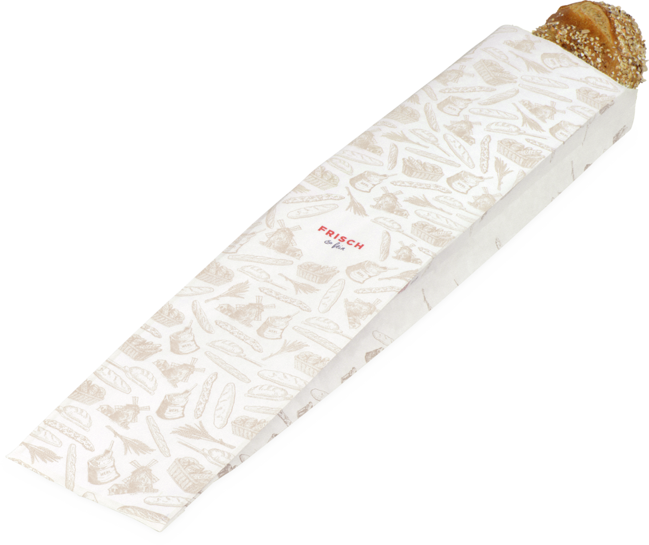 exklusives «FRISCH & fein» Design mit aufgedruckten Backwaren-Motiven