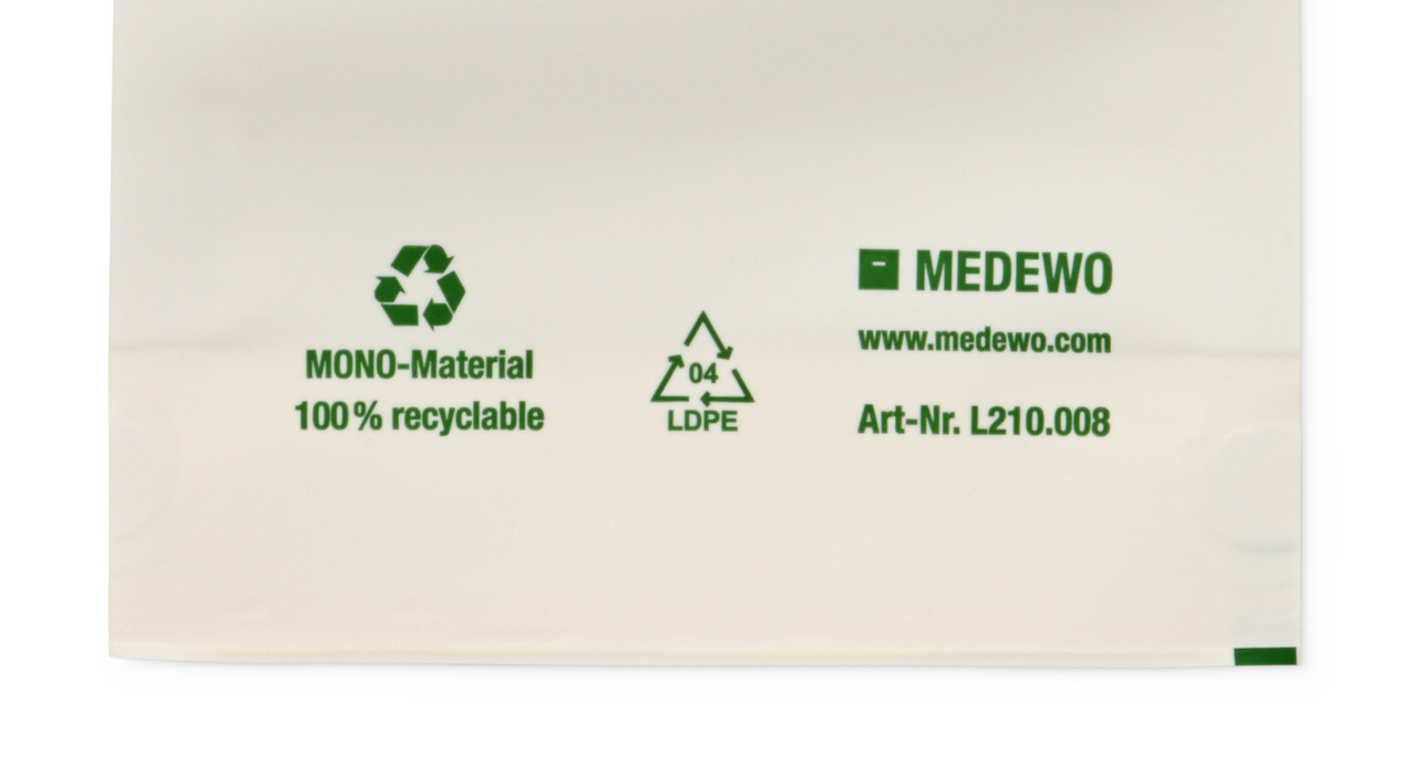 Aufdruck zum Recyclingcode sowie Hinweis zur Recycelbarkeit – zeigt Ihren Kunden, dass Sie umweltbewusst handeln