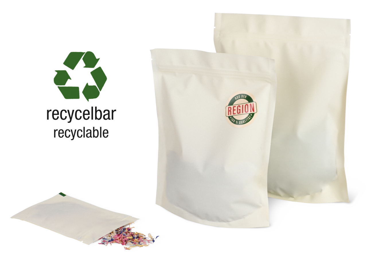 Doypack PE-Beutel recycelbar mit Aromaschutz