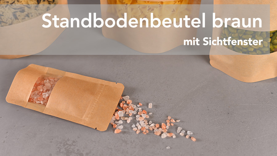 Standbodenbeutel braun mit Sichtfenster