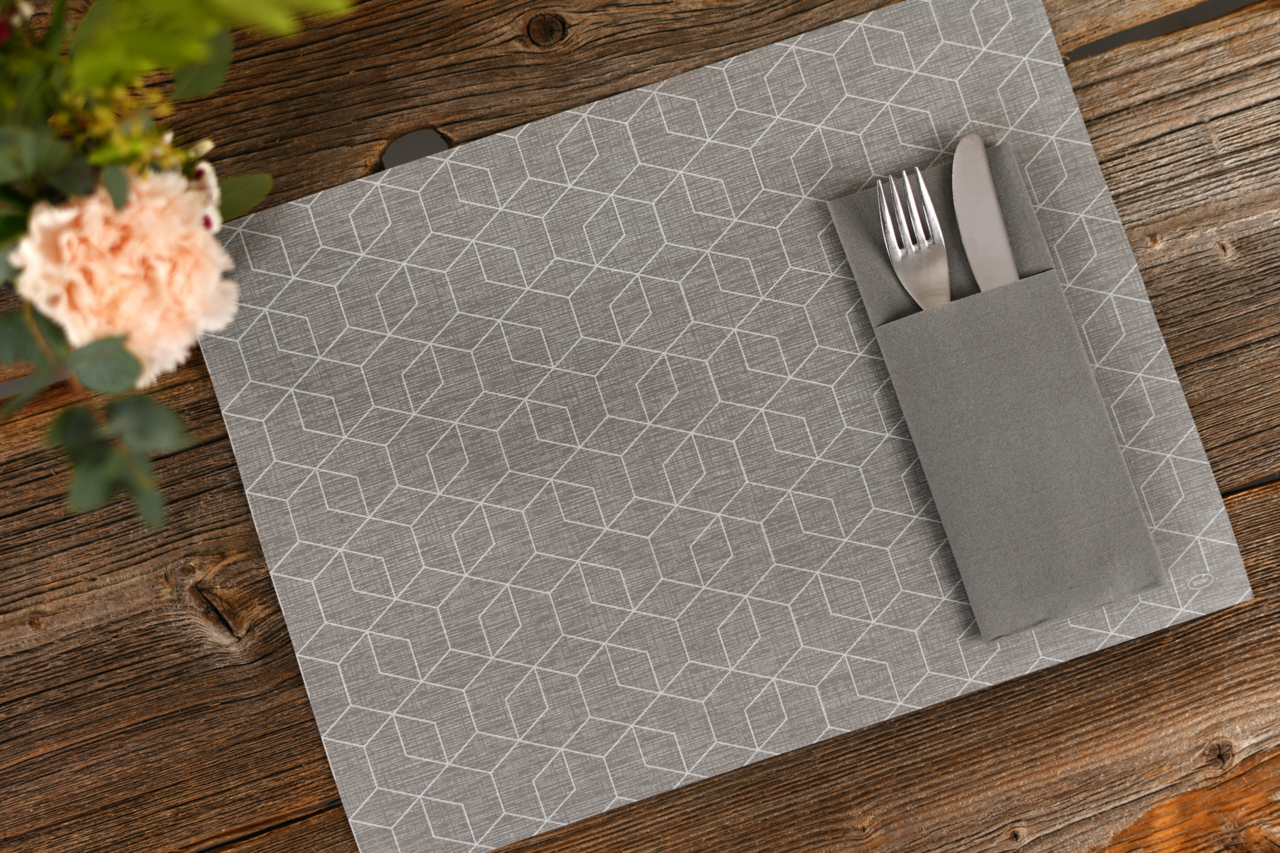 kombiniert mit unseren Bio-Besteckservietten bilden die Tischsets ein edles Ambiente