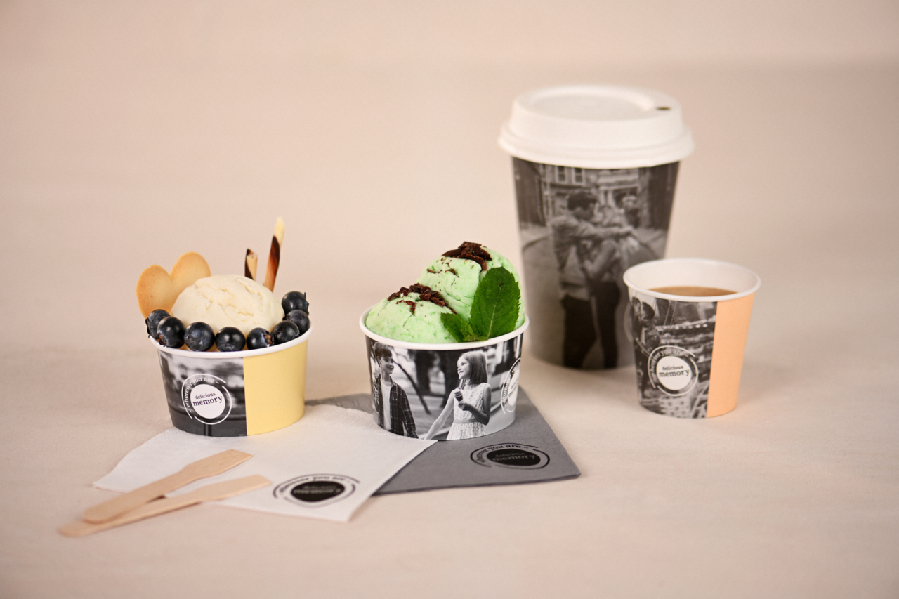Heißgetränke-Becher PE-beschichtet «delicious memory»