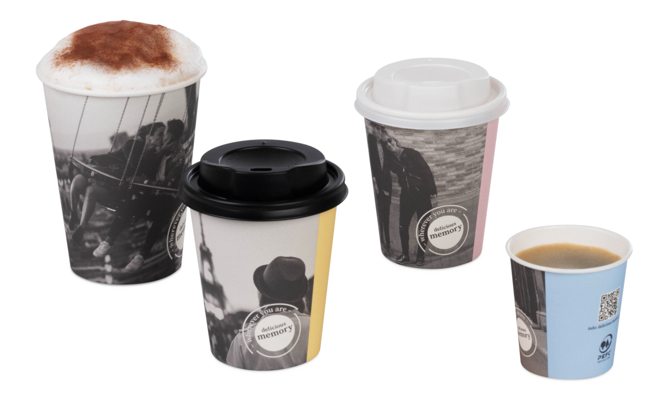 Heißgetränke-Becher PE-beschichtet «delicious memory»