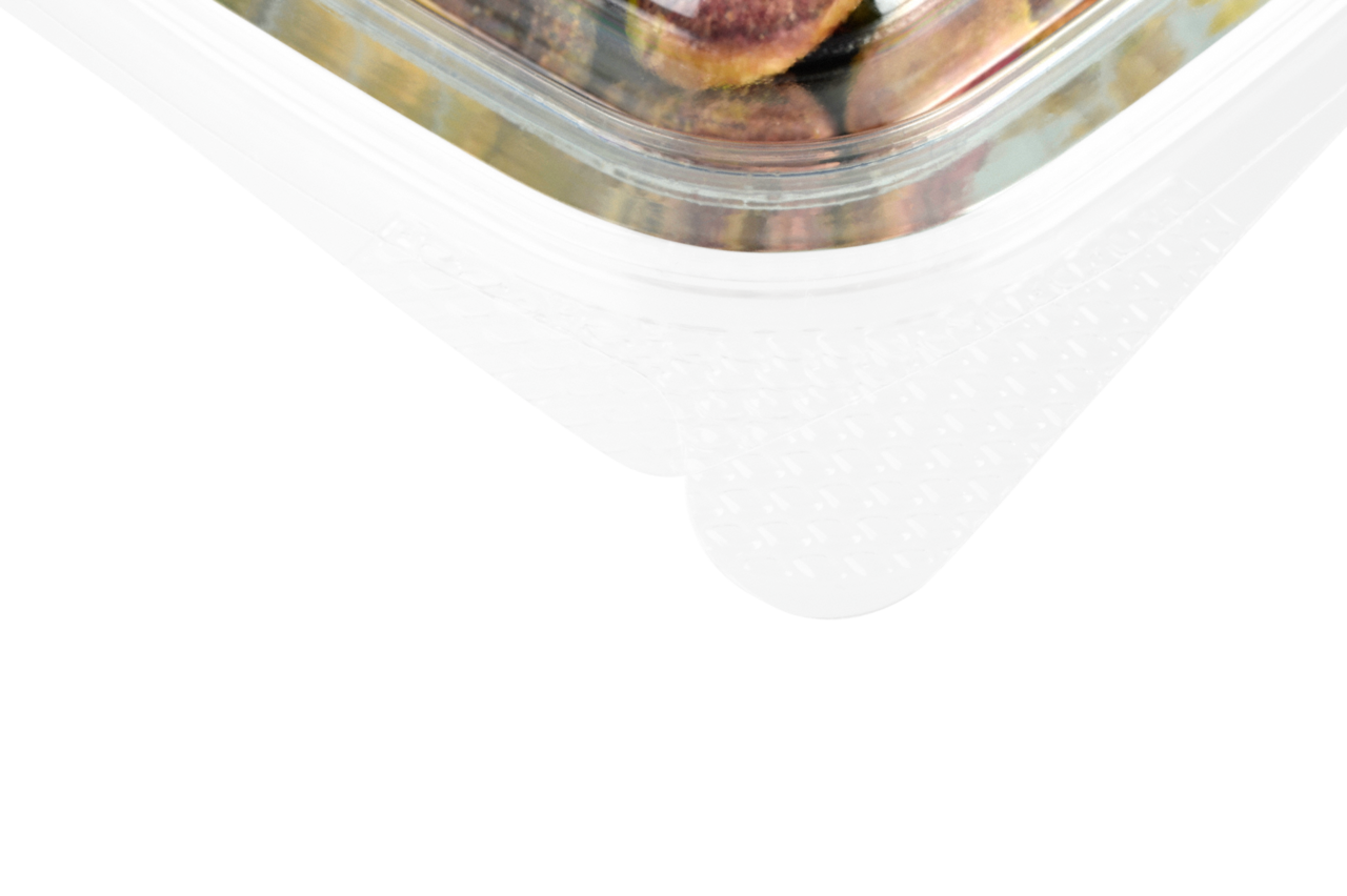 Feinkostbecher aus rPET quadratisch mit Deckel