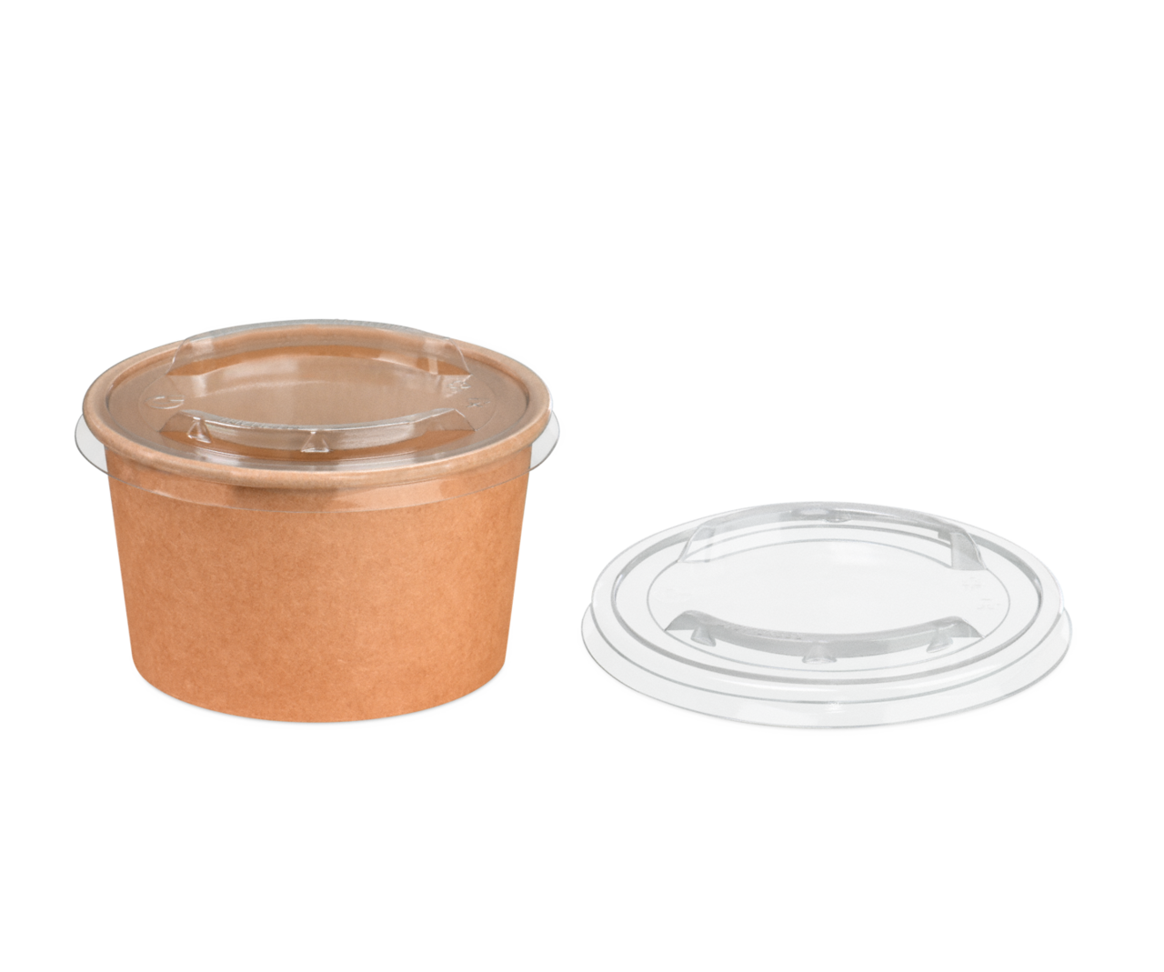 Deckel aus rPET zu Feinkostbecher aus Pappe braun