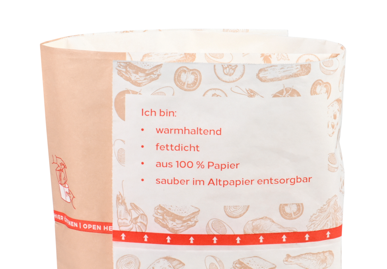 Aufdruck zeigt Ihren Kunden die Vorteile der Verpackung in Bezug auf Nachhaltigkeit und Material