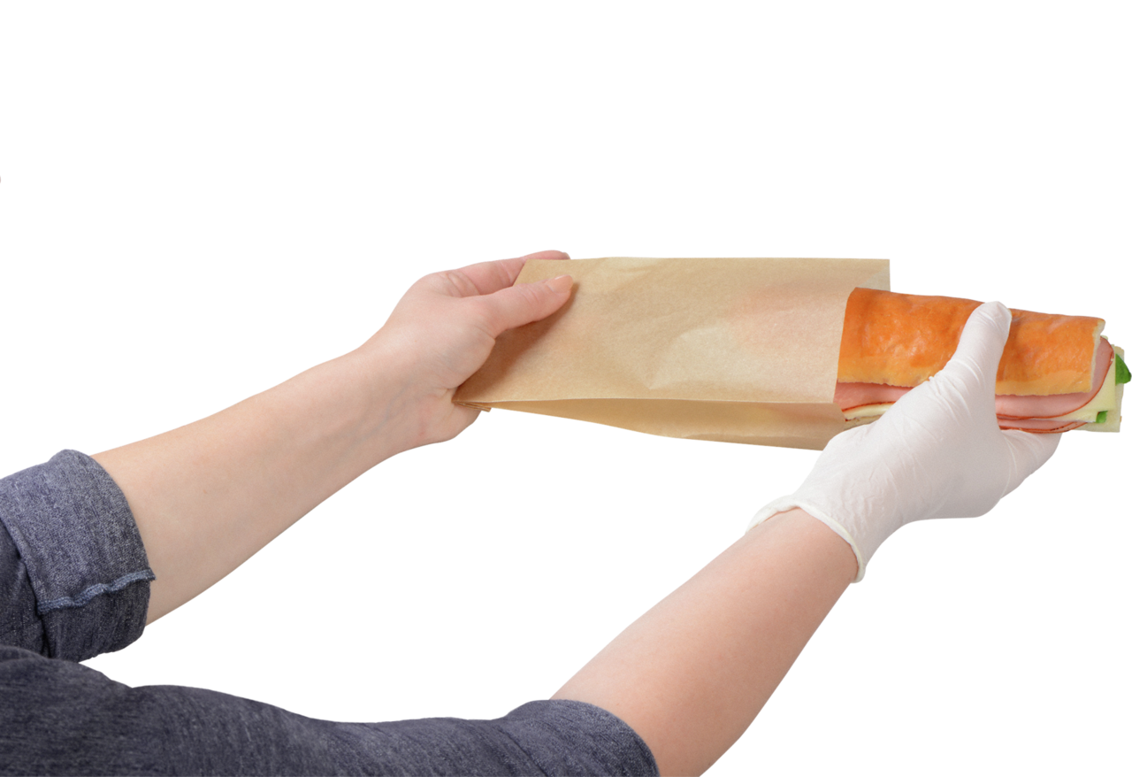 Ein Beutel für alle Produktions- und Verkaufsschritte: Inhalt einlegen und in der Theke präsentieren, ...