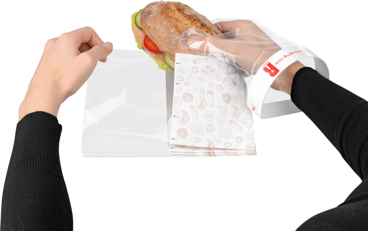 Im Handumdrehen verpackt! Sandwich auf das Snack-Bag-Blatt legen, ...