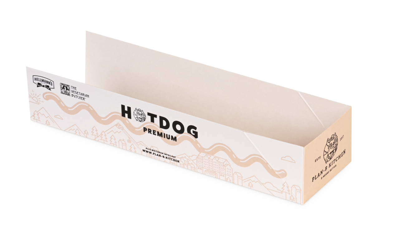 personalisieren Sie Ihren ​Hotdog-Tray mit Ihrem Aufdruck – wir beraten Sie gerne