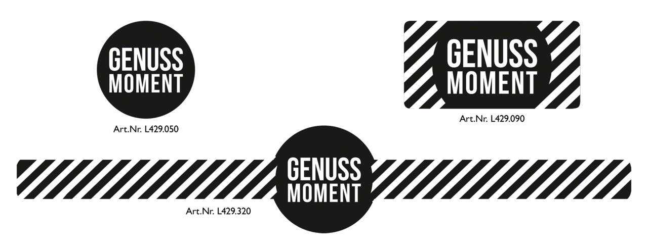 in unserem Web-Shop finden Sie 3 Ausführungen zur Designlinie «Genussmoment» – zum Verzieren und Verschließen von z. B. Beuteln