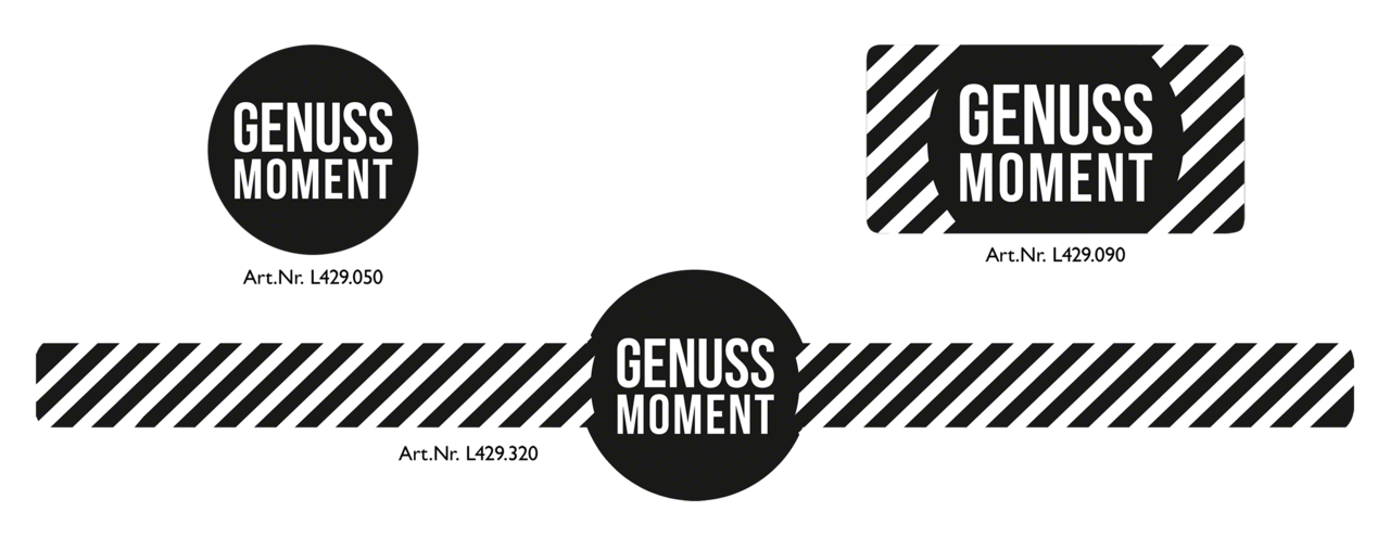 in unserem Web-Shop finden Sie 3 Ausführungen zur Designlinie «Genussmoment» – zum Verzieren und Verschließen von z. B. Beuteln