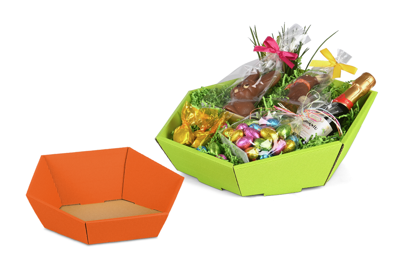 Geschenkkorb 6-eckig, farbig