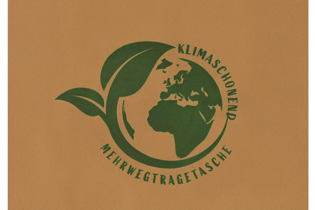 Vorder- und Rückseite mit Umweltsymbol bedruckt – klimaschonende Mehrweg-Tragetasche