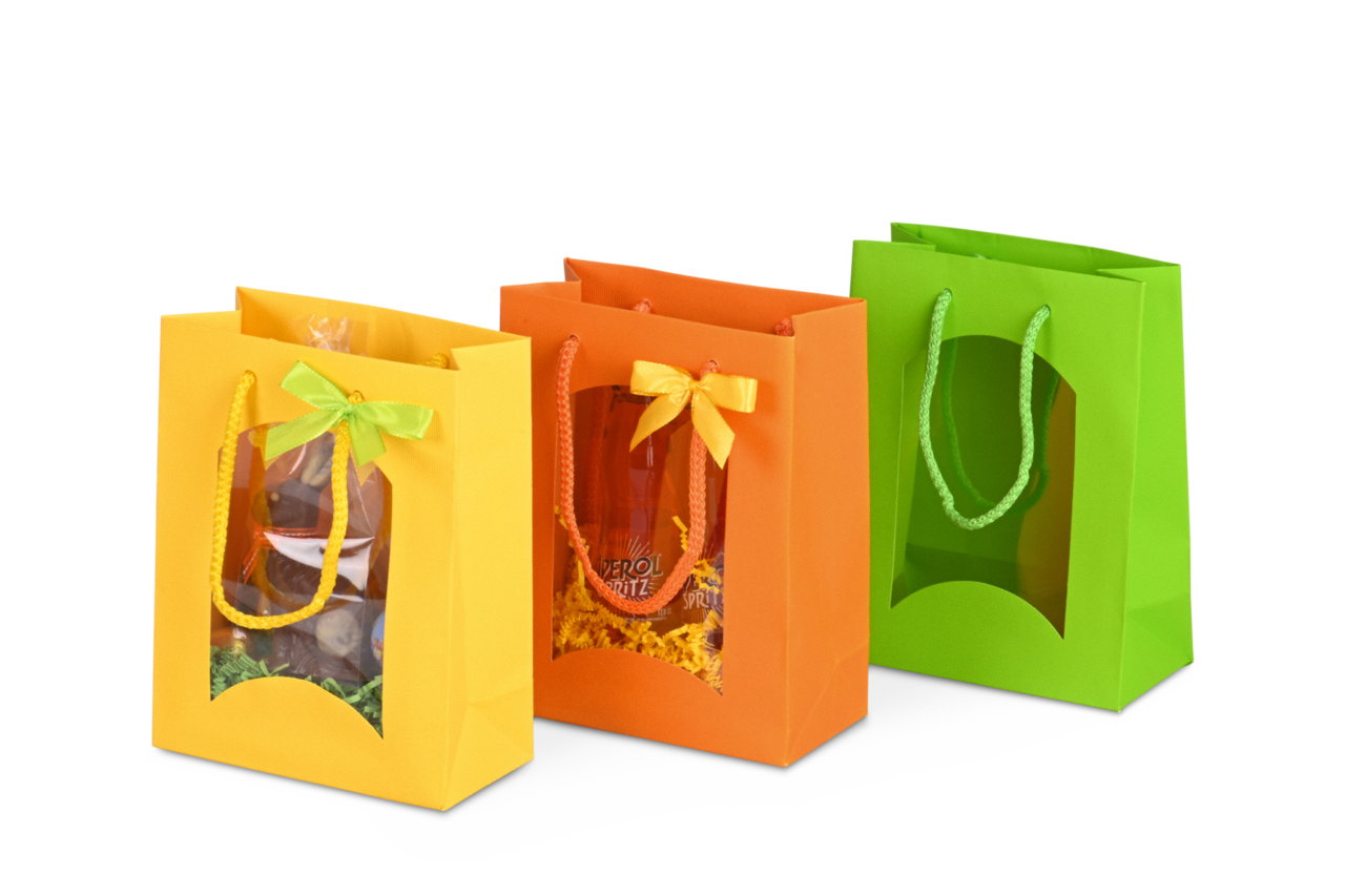 Geschenktasche klein mit Sichtfenster, farbig
