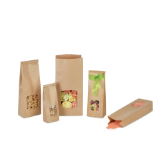 Blockbodenbeutel aus Kraftpapier mit Sichtfenster