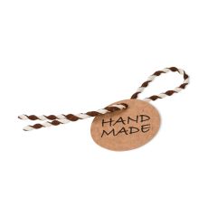 Produktanhänger mit Verschl.-Kordel «Handmade», Kärtchen: braun; Kordel: crème/braun