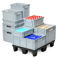 Mehrweg-Eurobehälter stapelbar aus Kunststoff KLT 4312, 1/8 Euro, 400 × 300 × 120 mm