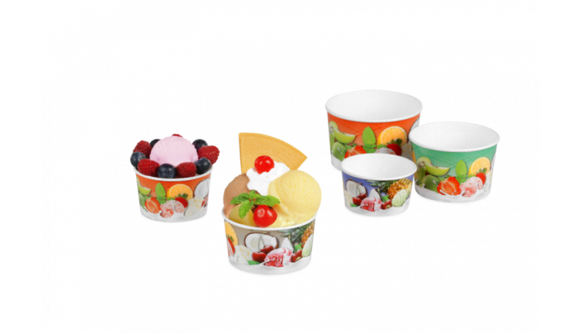 Eisbecher aus Pappe B190 B200 B270 B500 in verschiedenen Farben Früchte Design 