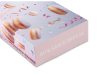 Attraktiver Karton für Krapfen oder Gebäck mit Schriftzug «bite.smile.repeat.».