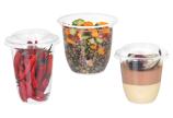 Feinkostbecher aus rPET ELEGANCE mit Deckel, runder transparenter Becher für Salate und Desserts im Take-away