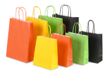Papiertüten in verschiedenen Größen und Farben wie Gelb, Grün, Orange und Schwarz erhältlich 