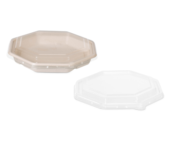 rPET-Deckel zu Schale aus Bagasse achteckig