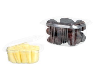 Feinkostbecher aus rPET quadratisch mit Deckel