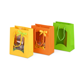 Geschenktasche klein mit Sichtfenster, farbig