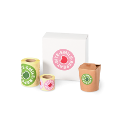 Klebeetikett rund «bite.smile.repeat.»