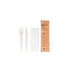 Besteckset aus Zellstoff: Gabel, Messer, Serviette