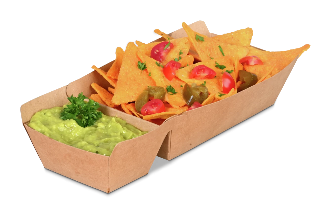 Snack-Schale aus Pappe braun mit Dipfach