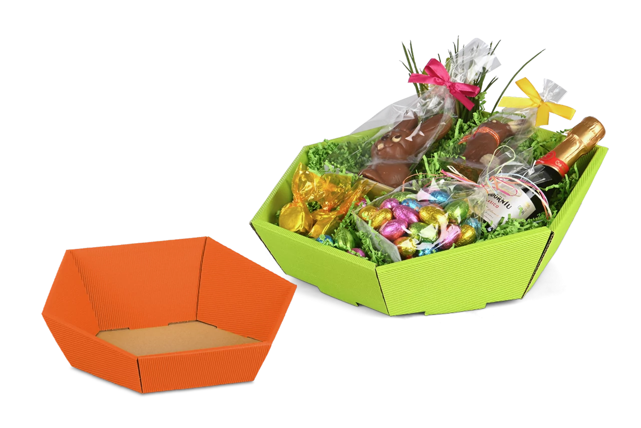 Geschenkkorb 6-eckig, farbig