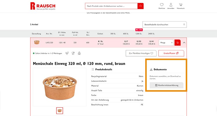 Konformit&auml;tserkl&auml;rung einer Salatschale von Rausch