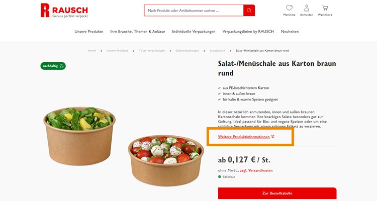Produktseite einer Salatschale von Rausch