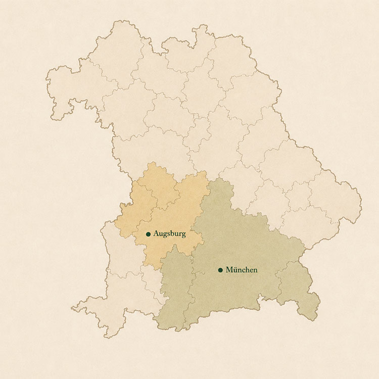 Karte von Augsburg & M&uuml;nchen