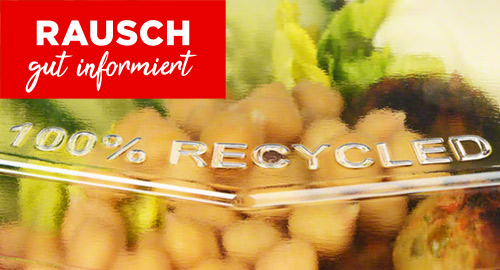 Zum Ratgeber: Recycelte Lebensmittelverpackungen → Salatschale aus Kunstoff mit Recycling Aufschrift