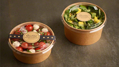 Salatschale mit Deckel und Motiv-Etikett