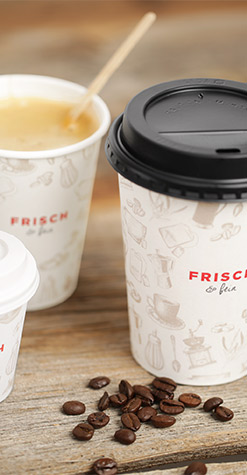 Kaffeebecher der Verpackungslinie «FRISCH & fein» Kaffeebecher der Verpackungslinie «FRISCH & fein»